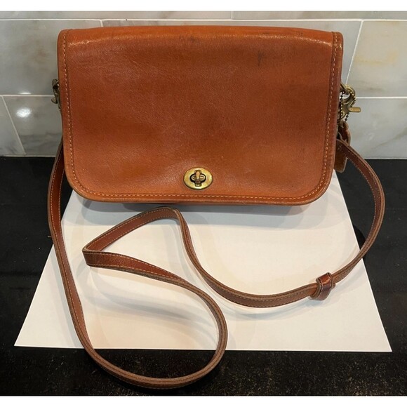 Vintage Coach British Tan Convertible Clutch Crossbody Leather Bag 313-7863 Vntg - Picture 1 of 15
